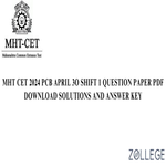 MHT CET 2024 PCB Question Paper with Answer Key PDF April 30 Shift 1 ZPYP